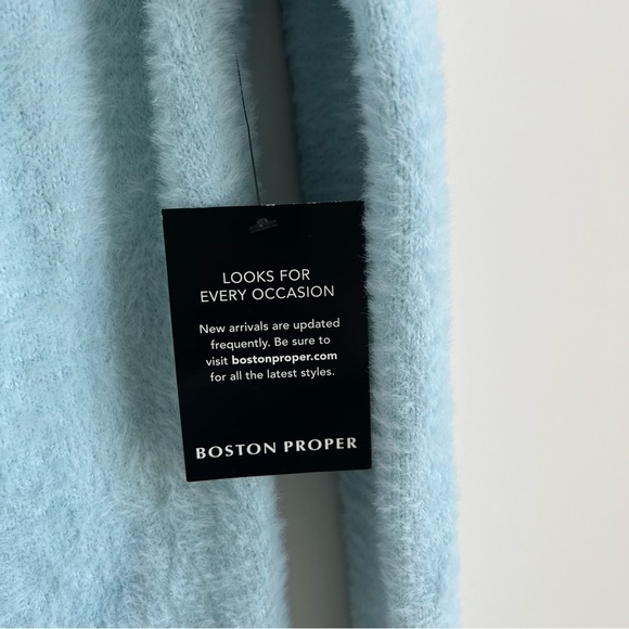 New Boston Proper Baby Blue V-neck Pullover Soft Fuzzy Eyelash Sweater XS - Picture 8 of 12